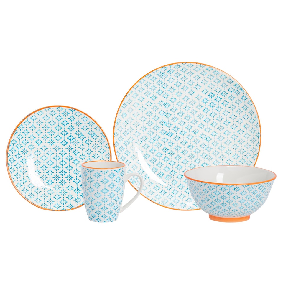 image 1 of Nicola Spring 24 Piece Hand-Printed Dinner Set - Blue