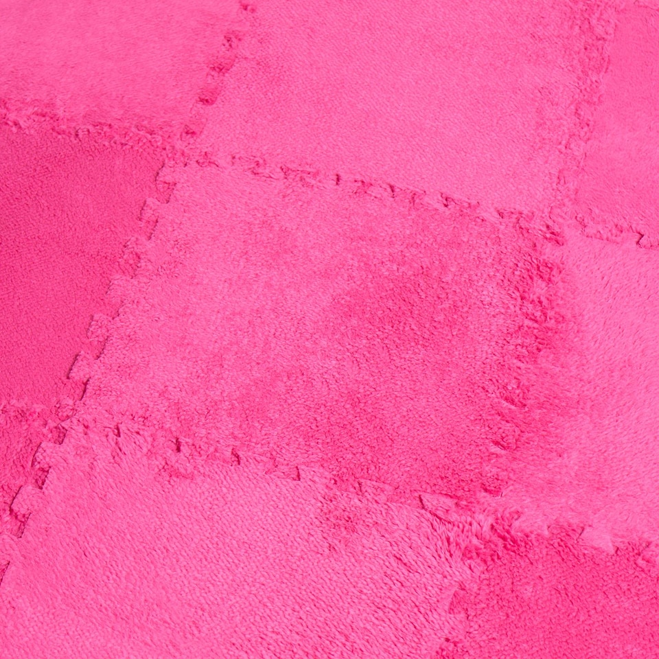 image 1 of OHS 9 x Teddy Fleece Interlocking Foam Floor Tiles Yoga Kids Mat Carpet | Pink | Hot Pink