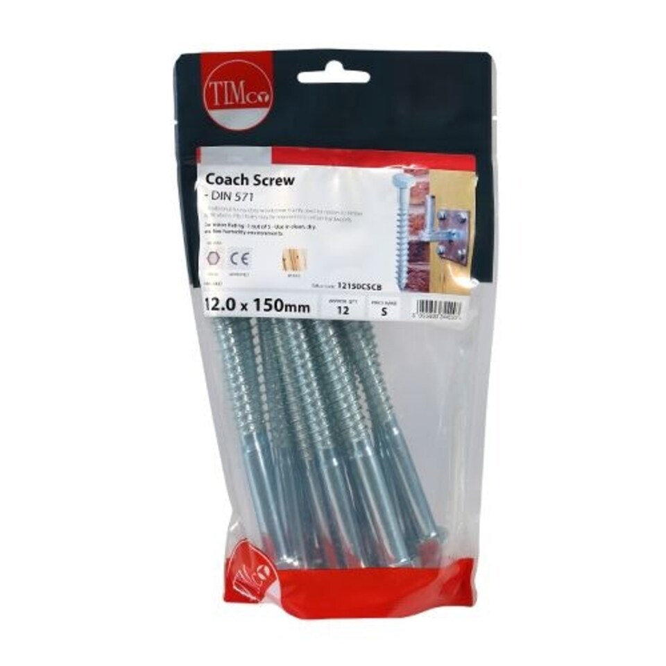 image 1 of Timco - Coach Screws - Hex - Zinc (Size 12.0 x 150 - 12 Pieces)