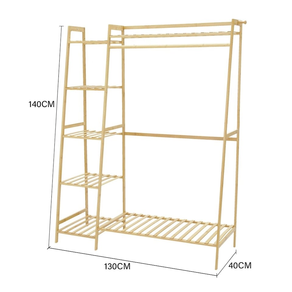 image 1 of Living and Home Bamboo Bedroom Clothes Rack - Natural - 130cm