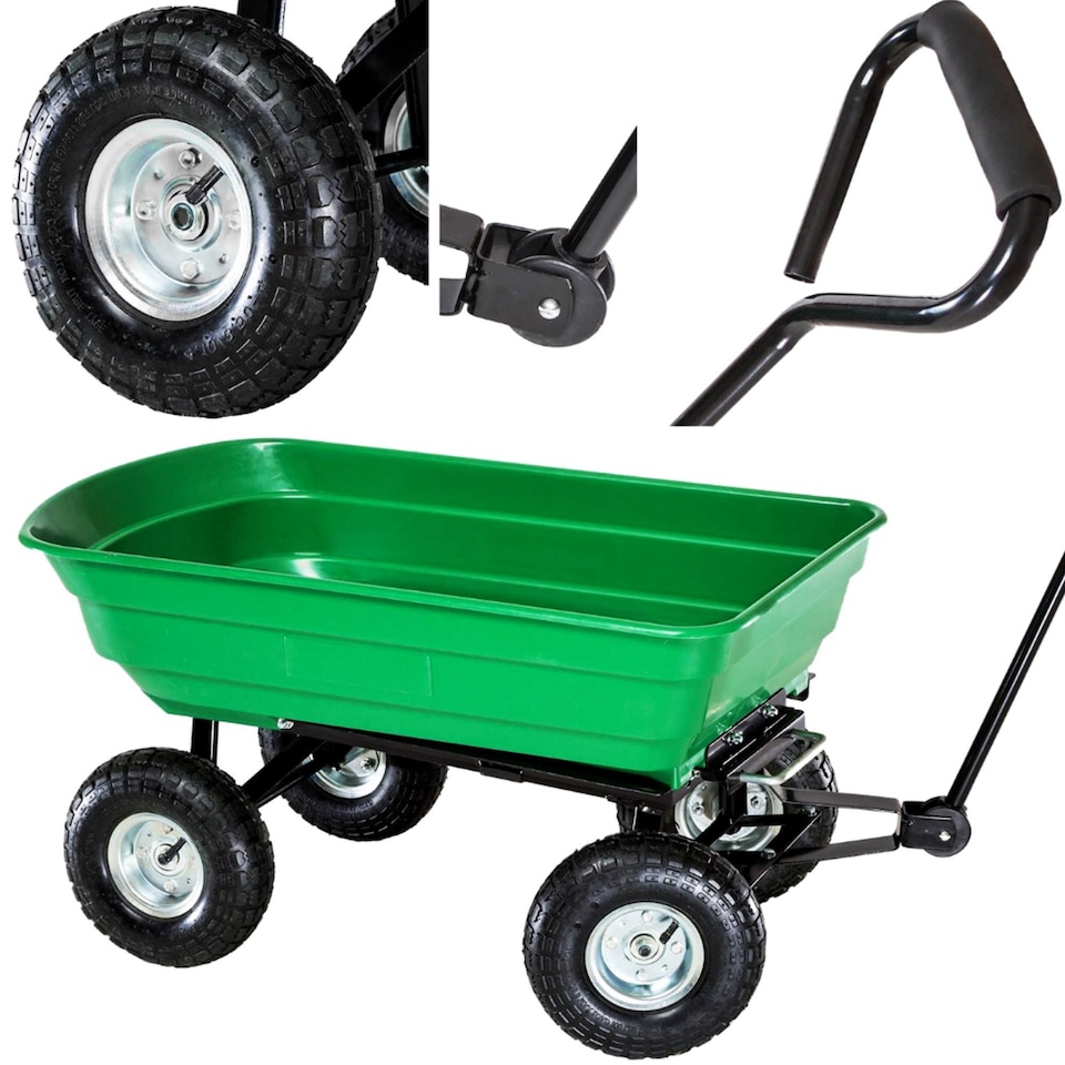 image 1 of Heavy Duty Green Garden Cart with Tipping Barrow Trolley