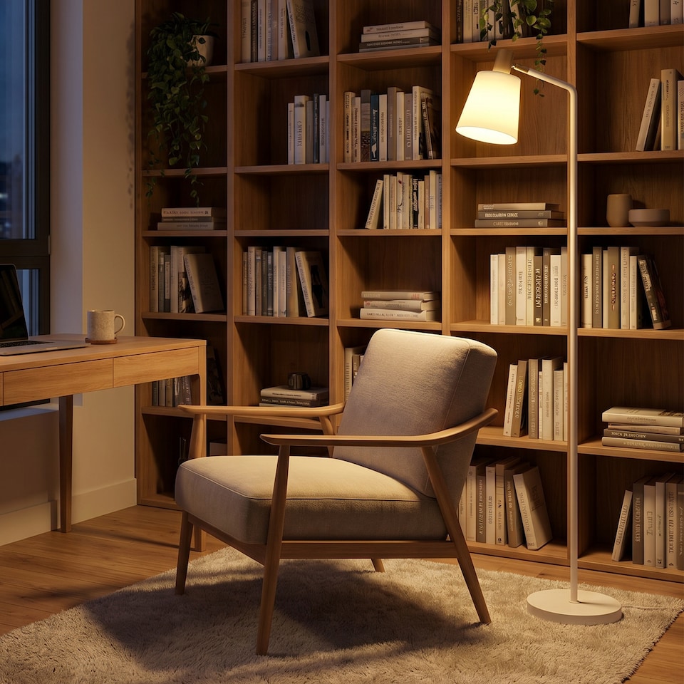 image 1 of HOMCOM Standing Lamp with Rotatable Head, Modern Floor Lamp, White