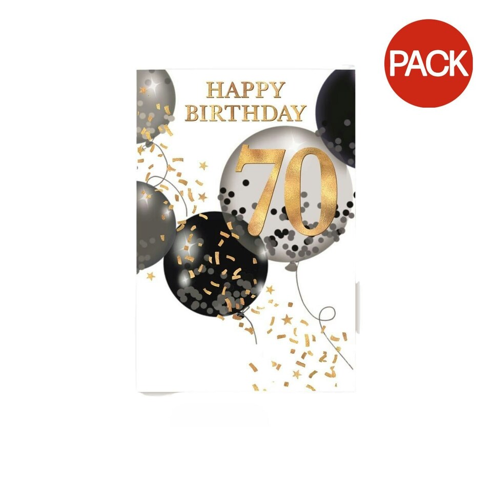 Simon Elvin Balloons 70th Birthday Card (Pack of 6) - Black/White/Gold - One Size