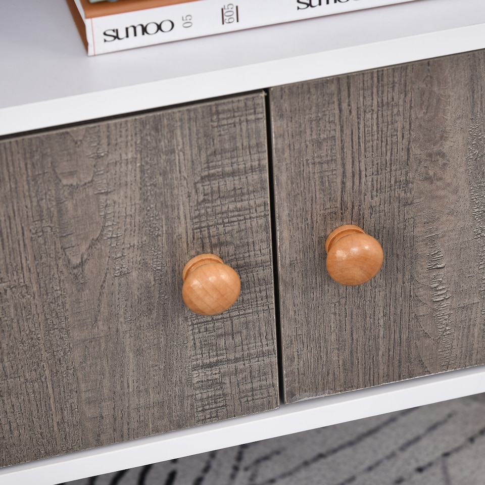 image 1 of HOMCOM Bookcase, Freestanding Book Shelf with Storage Cabinet, 6 Shelves and Wood Legs for Home Office Display, White and Grey, 24D x 71.8W x 90.8H cm