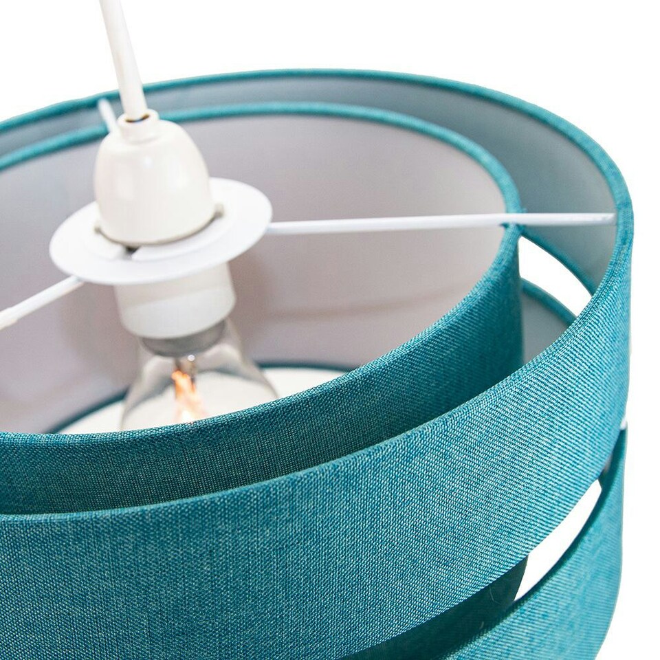 image 1 of Contemporary Quality Teal Linen Fabric Triple Tier Ceiling Pendant Light Shade