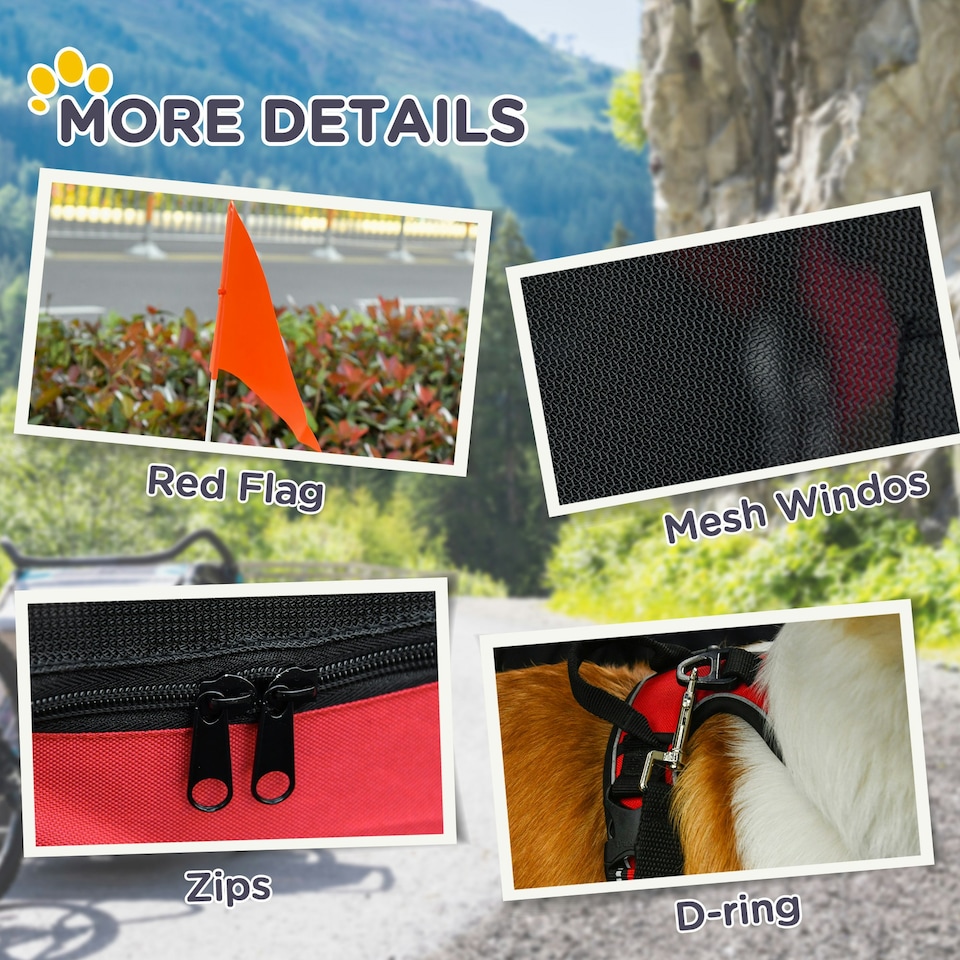 image 1 of PawHut Pet Bicycle Trailer Dog Cat Bike Carrier Water Resistant Red Outdoor
