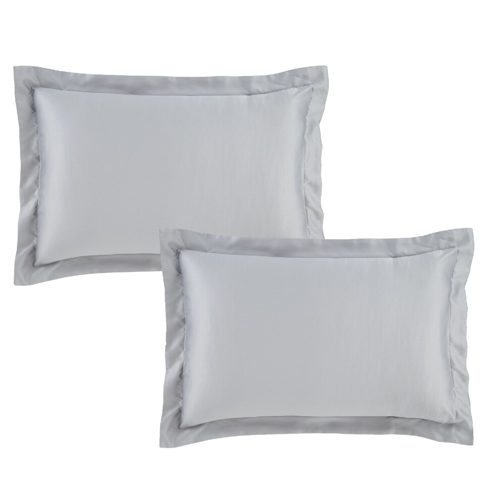 image 1 of Catherine Lansfield Silky Soft Satin Oxford Pillow case Pair | Silver | Silver Grey | One Size