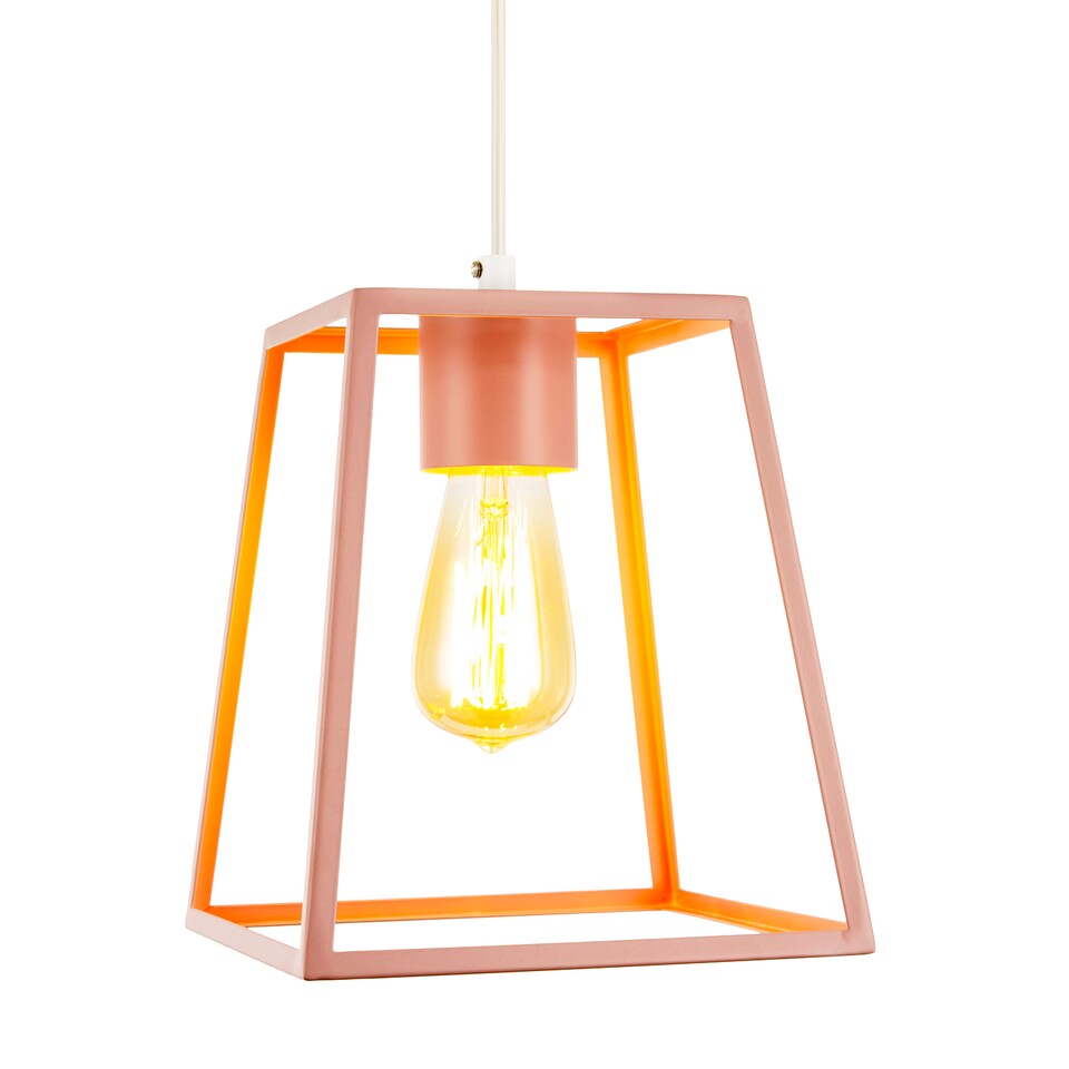 image 1 of Industrial Lantern Lamp Shade in Matte Pink with Square Top and Bottom