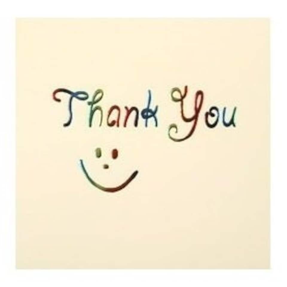 image 1 of Pack of 5 Cream Smiley Thank You Cards