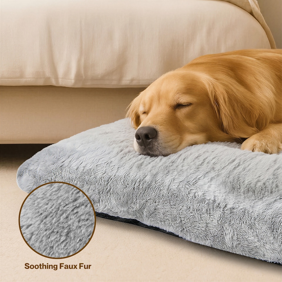 image 1 of Skylos Soft Plush Pet Bed Washable Cushion Mat for Dog Cat Crate Puppy | Grey | 75 x 50cm | One Size