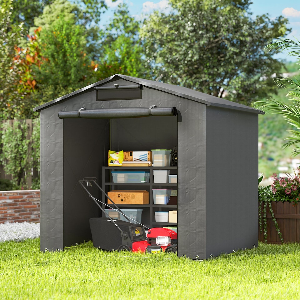 image 1 of Outsunny 6 x 4 ft Outdoor Garden Storage Shed, Waterproof Bike Tent with Vent and Roll-Up Zipper Door,Outdoor Portable Shed Storage Shelter  for Bikes, Dark Grey