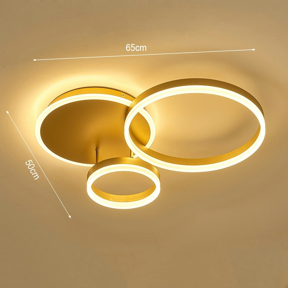 image 1 of Living and Home Triple-Ring LED Ceiling Light - Golden