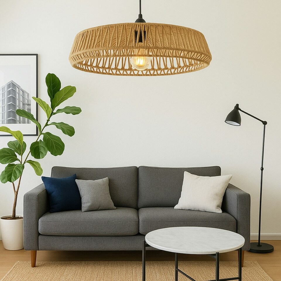 image 1 of CGC Large 50cm Natural String Round Woven Easy Fit Lampshade Brown