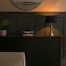 ValueLights Faulkner Brushed Gold Table Lamp with Small Drum Shade and LED Bulb