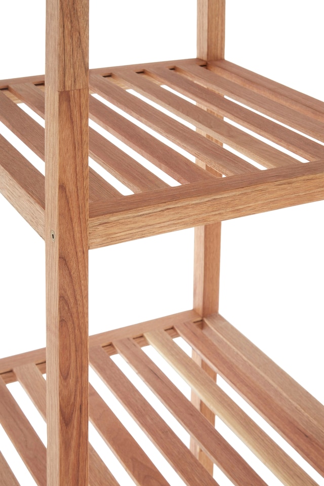 image 1 of ARLA 5 Tier Walnut Wood Bathroom Shelf Unit | Cream