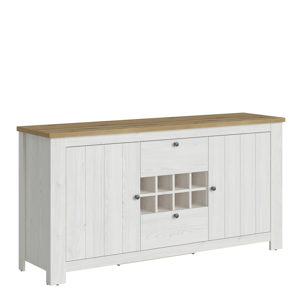 image 1 of Celesto 2 Door 2 Drawer Sideboard with 3 Door Display Top Unit in White and Oak