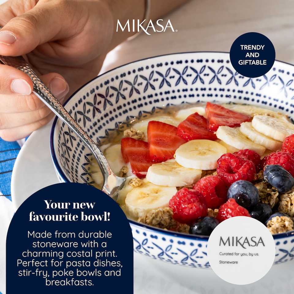 image 1 of Mikasa Set of 4 Blue Mediterranean Stoneware Pasta Bowls