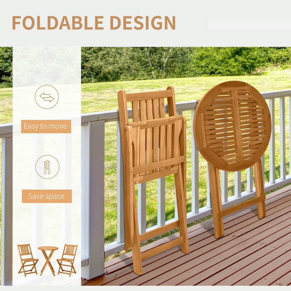 image 1 of Outsunny Folding Patio Bistro Set of 3 Dining Table Set with 2 Foldable Chairs