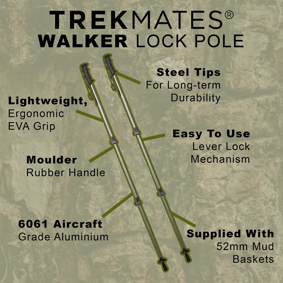 image 1 of Walker Lock Pole Pair Adjustable LeverLock Hiking Walking Trekking Outdoor | Black | Black | One Size | 2