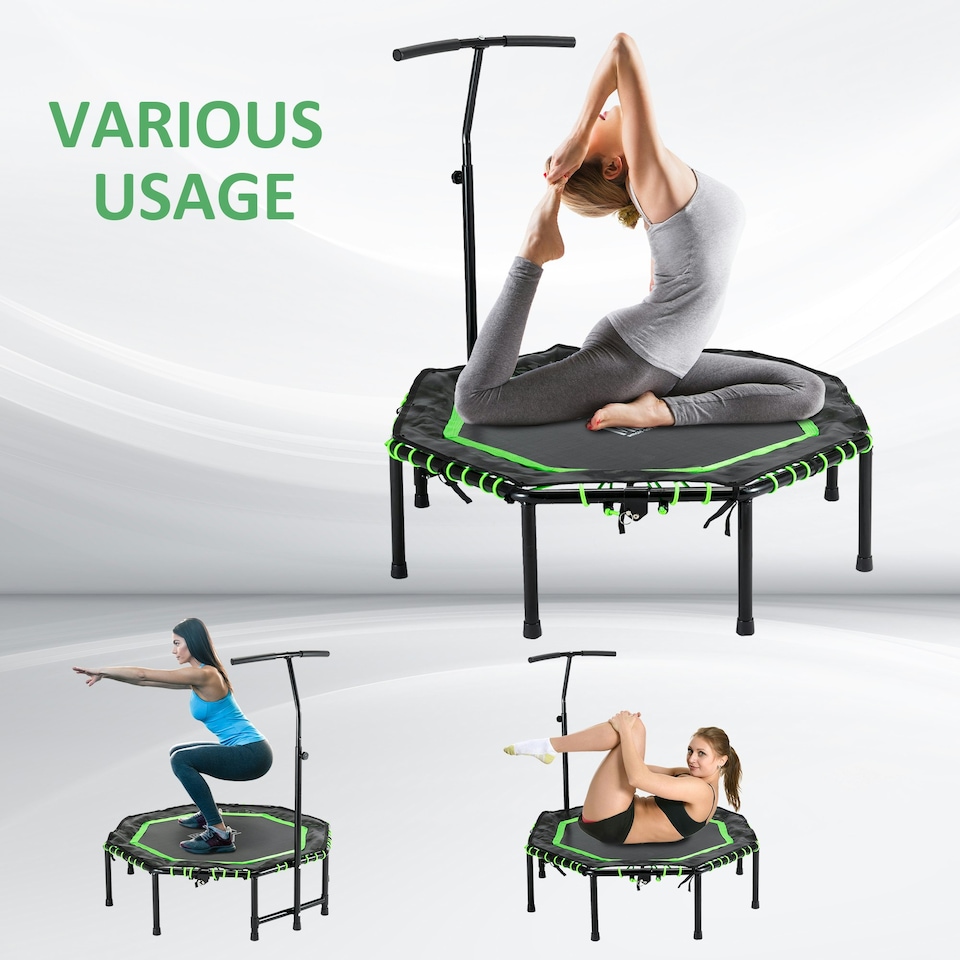 image 1 of HOMCOM Foldable Trampoline w/ Adjust Handle, Max Load 100 KG - Green