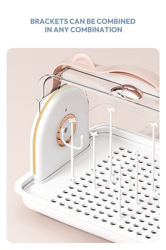 image 1 of Living and Home Baby Bottle Drying Rack Storage Box with Dual Flip-Up Covers | Pink