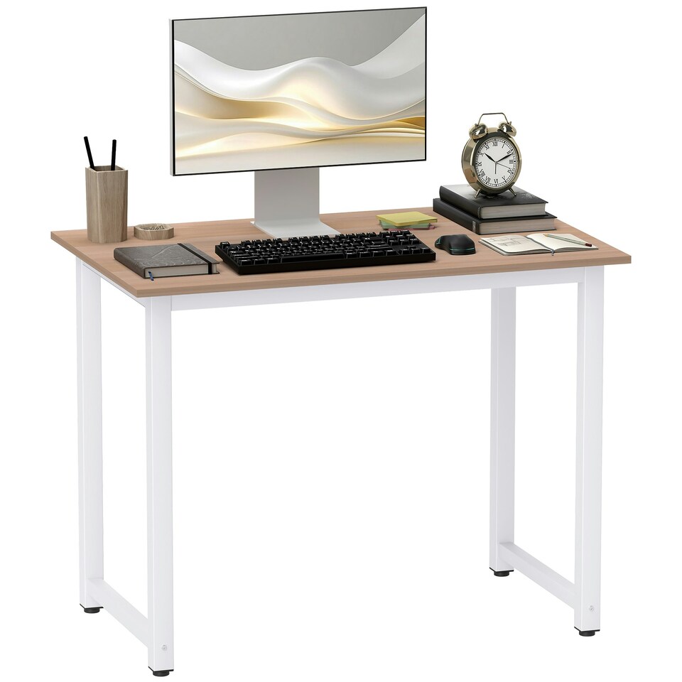 image 1 of HOMCOM Modern Computer Desk, Writing Table with Metal Frame, White White