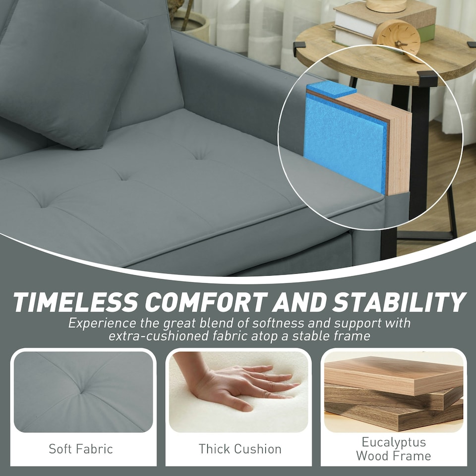 image 1 of HOMCOM Reversible L-Shaped Sectional Sofa Bed with Cushions, Grey 