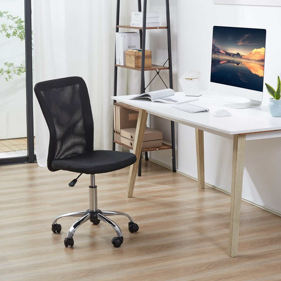 image 1 of Vinsetto Office Chair, Armless Desk Chair, Adjustable Computer Swivel Chair with Rolling Wheels and Mesh Back for Home Work Study, Black