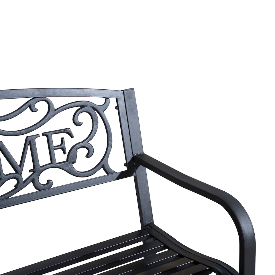 image 1 of Outsunny Garden Bench, Metal Outdoor Bench Seat, 2 Seater Patio Loveseat with Welcome Backrest, Armrests and Slatted Seat, 240 KG Capacity for Park, Porch, Black