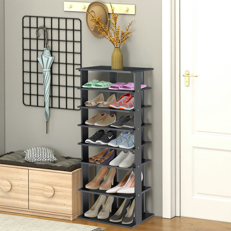 image 1 of COSTWAY 7-tier Double Shoe Storage Tower Rack Stand Black Black