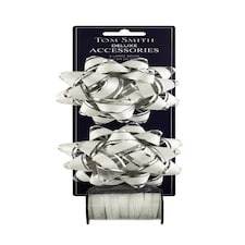 Deluxe Silver Double Bow Christmas Decoration