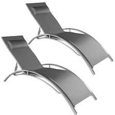 Sun Lounger Set of 2 Alina - 5-step backrest, head cushion, aluminium frame | Grey | grey | 2
