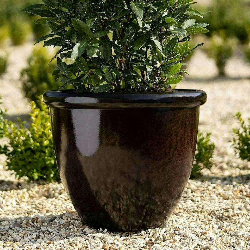 image 1 of Primrose Garden Round Flower Pot Recycled Planter Black 35 x 54 x 54 cm