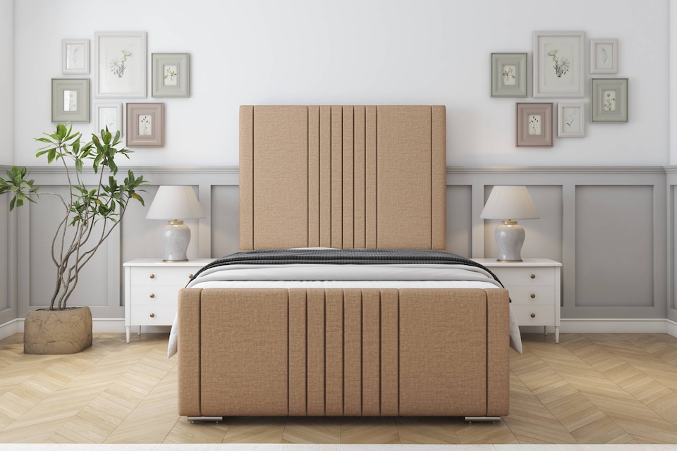 image 1 of Sloomy Harrington Latte Dumfries Bed Frame With Mattress With 50" Upholstered Headboard 5' King