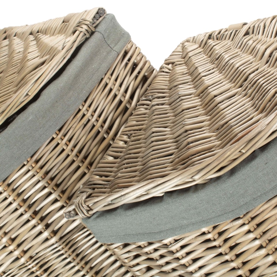 image 1 of Set of 2 Antique Wash Corner Linen Basket with Grey Sage Lining | Grey | Grey