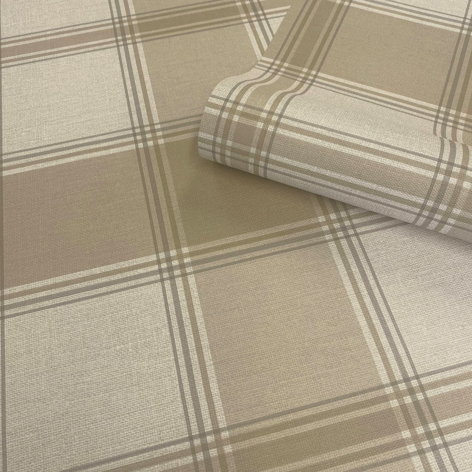 image 1 of Carmella Check Beige Wallpaper Brown | Beige