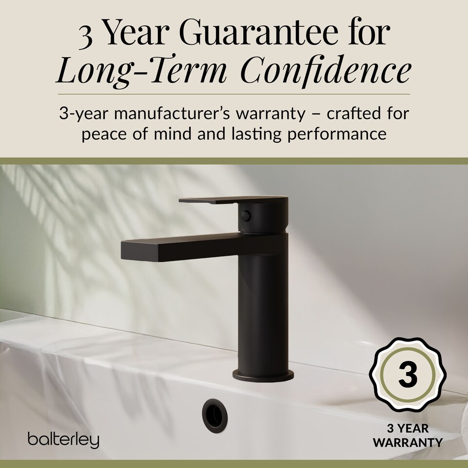 image 1 of Square Mono Basin Mixer Tap Push Button Waste Matt Black | Black | Matt Black | 1