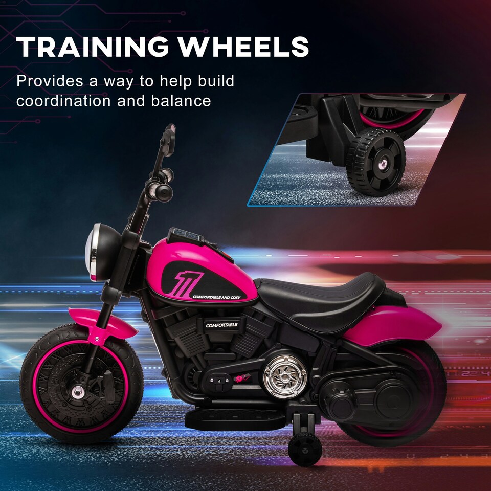 image 1 of HOMCOM 6V Electric Motorbike with Training Wheels, One-Button Start - Pink