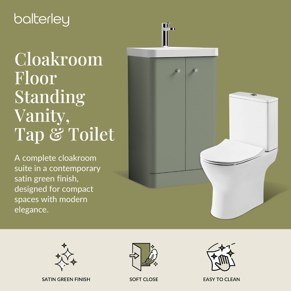 image 1 of Floor 2 Door Bathroom Vanity Unit, Tap & Toilet Pack, Green, 479mm | Green | Satin Green