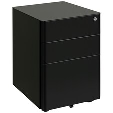 Vinsetto 3-Drawer Mobile Filing Cabinet, Steel Lockable File Cabinet for A4, Legal, Letter, Compact Under Desk Storage Unit with Pre-Assembled Body Except Wheels for Home Office, 39 x 48 x 59cm, Black