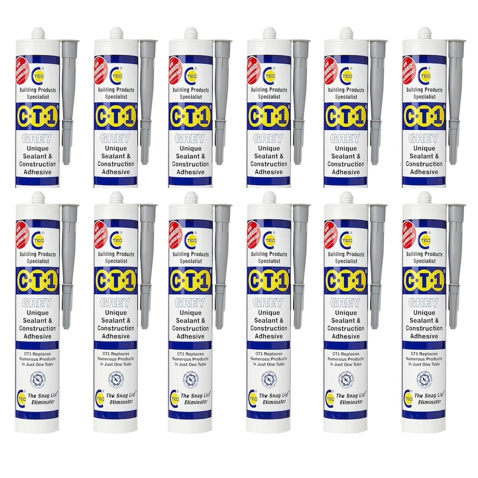 image 1 of CT1 Grey Construction Sealant Adhesive Tube for Virtually Any Material Pack 12