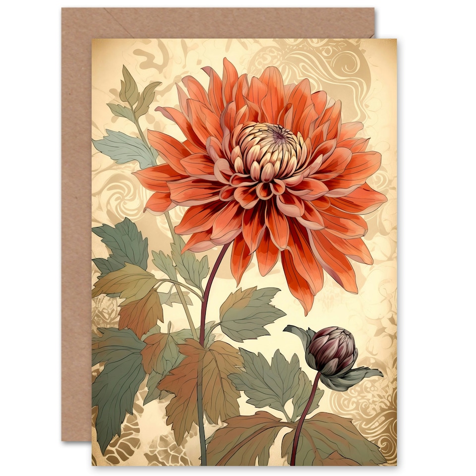 image 1 of Pastel Orange Dahlia Flower Patterns Birthday Card