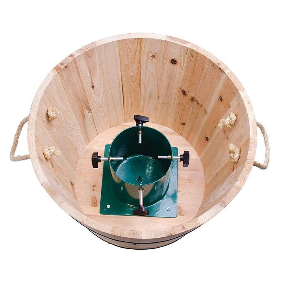 image 1 of Holly International Barrel Insert Green Metal Christmas Tree Stand for Trees up to 7ft