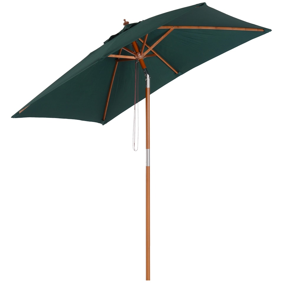 image 1 of Outsunny Wooden Patio Umbrella Parasol Outdoor Sunshade 6 Ribs Green