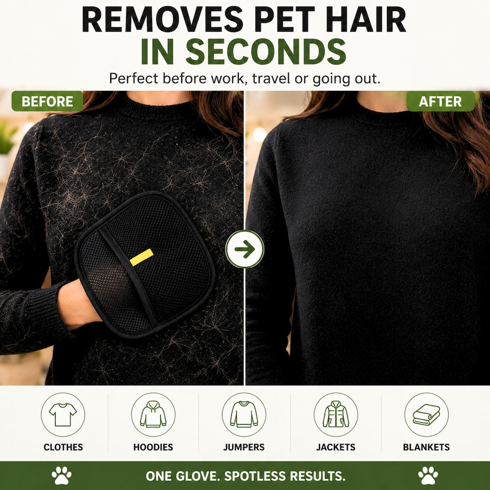 image 1 of Pet Hair Removal Glove for Dog Cat Rabbit - Electrostatic Grooming Brush & Fur Remover for Clothes, Furniture - Universal Size Fit