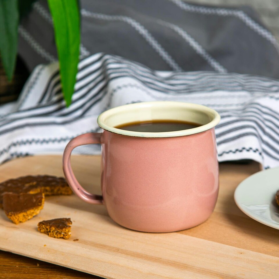 image 1 of Argon Tableware Coloured Enamel Belly Mugs - 375ml - Pink/Cream - Pack of 6 Multi
