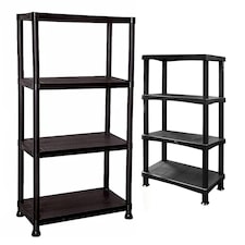 2 x Strong Compact Plastic Storage Shelving Units Racking 4 Tier | Black