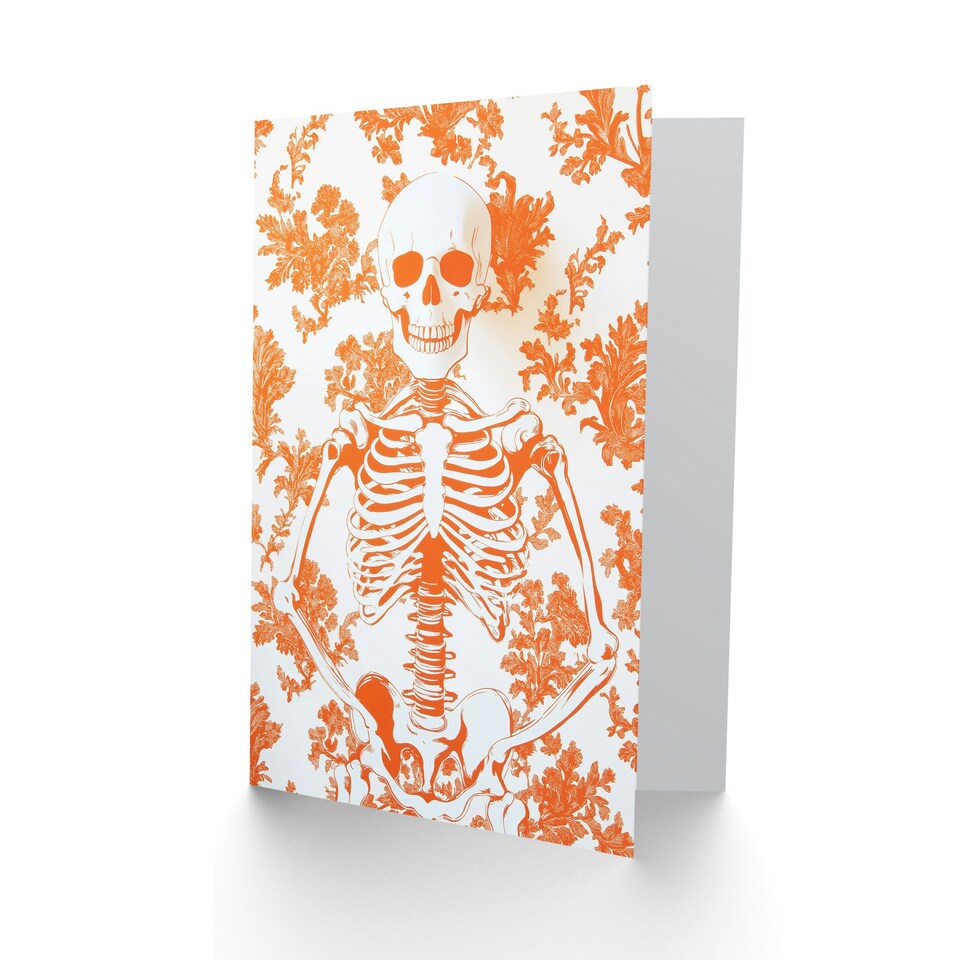 image 1 of Stylish Scary Skeleton Orange Fun Trick or Treat Scary Halloween Card
