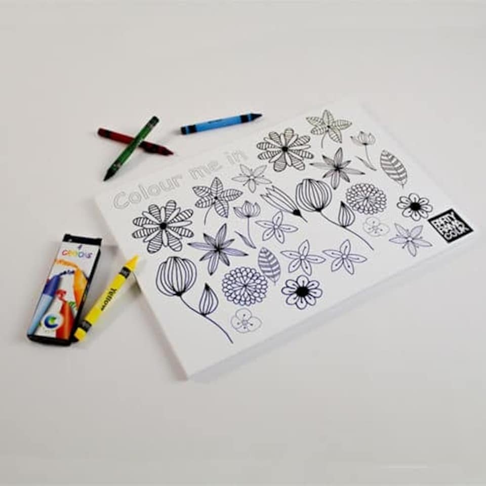 Flowers Themed A4 Colouring sheet With 4 Crayons