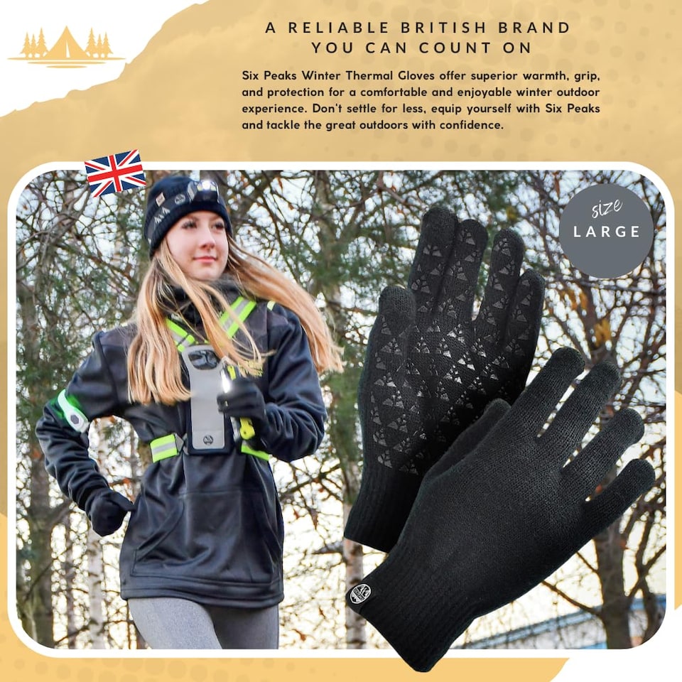 image 1 of Six Peaks Unisex Winter Knitted Gloves, Black, One Size UK